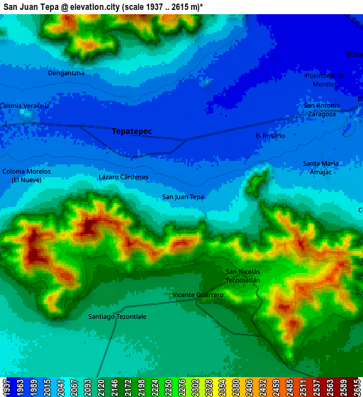 Zoom OUT 2x San Juan Tepa, Mexico elevation map