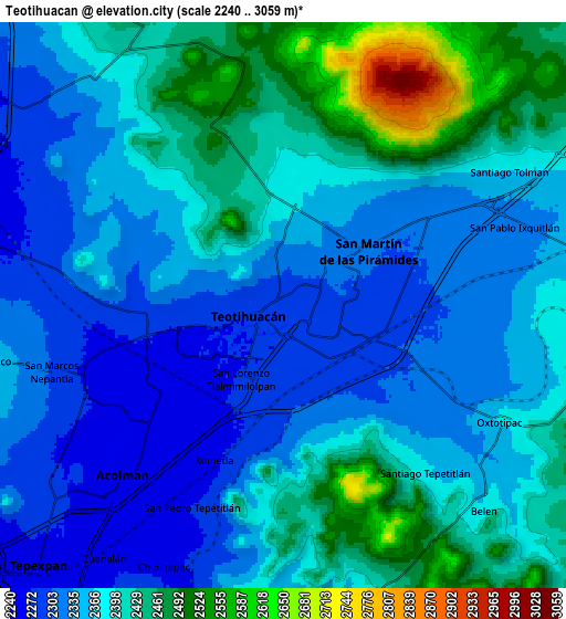 Zoom OUT 2x Teotihuacán, Mexico elevation map