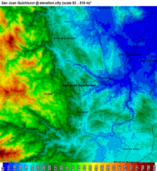 Zoom OUT 2x San Juan Guichicovi, Mexico elevation map