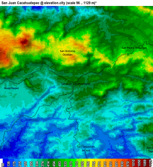 Zoom OUT 2x San Juan Cacahuatepec, Mexico elevation map