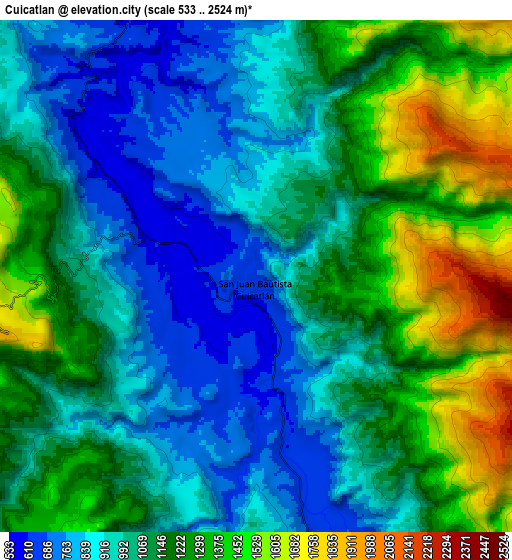 Zoom OUT 2x Cuicatlan, Mexico elevation map