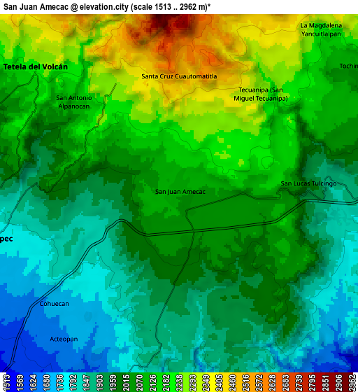 Zoom OUT 2x San Juan Amecac, Mexico elevation map