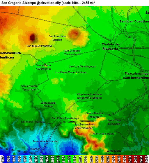 Zoom OUT 2x San Gregorio Atzompa, Mexico elevation map