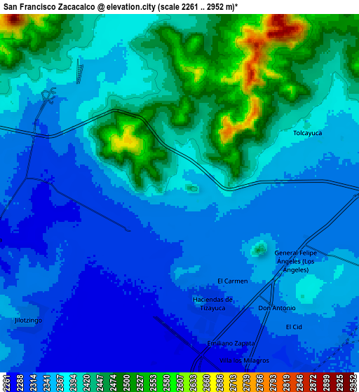 Zoom OUT 2x San Francisco Zacacalco, Mexico elevation map