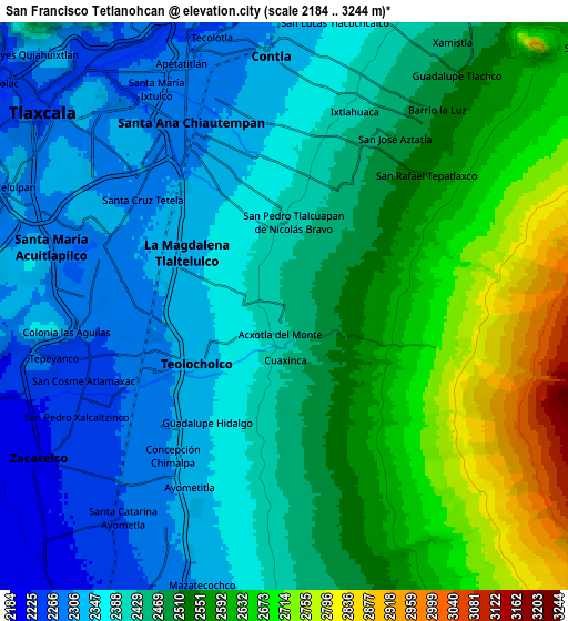 Zoom OUT 2x San Francisco Tetlanohcan, Mexico elevation map