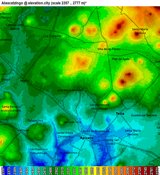 Zoom OUT 2x Atexcatzingo, Mexico elevation map