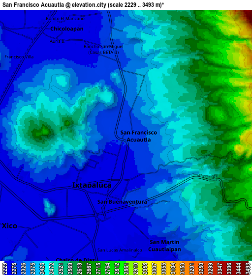 Zoom OUT 2x San Francisco Acuautla, Mexico elevation map