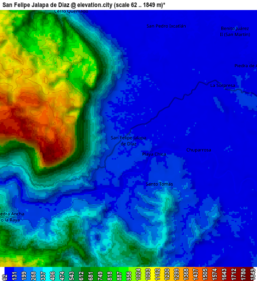 Zoom OUT 2x San Felipe Jalapa de Díaz, Mexico elevation map