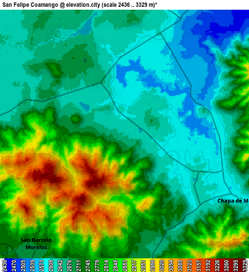 Zoom OUT 2x San Felipe Coamango, Mexico elevation map