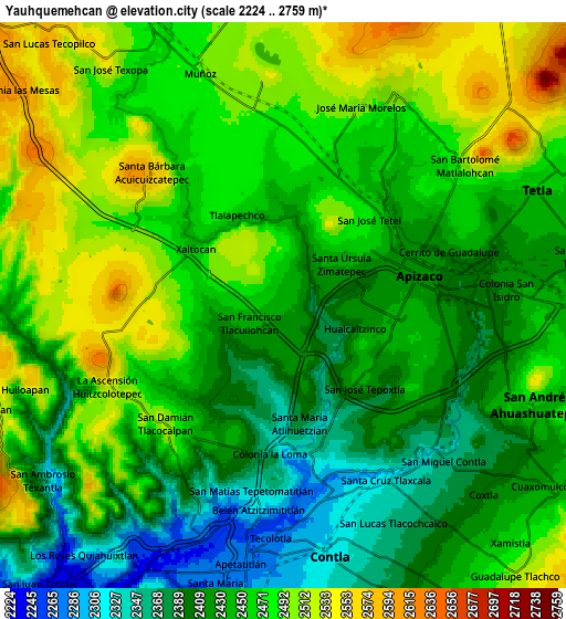Zoom OUT 2x Yauhquemehcan, Mexico elevation map
