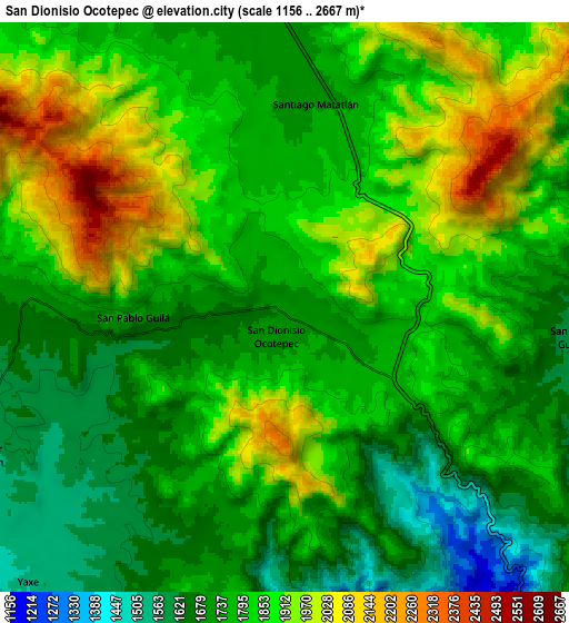 Zoom OUT 2x San Dionisio Ocotepec, Mexico elevation map