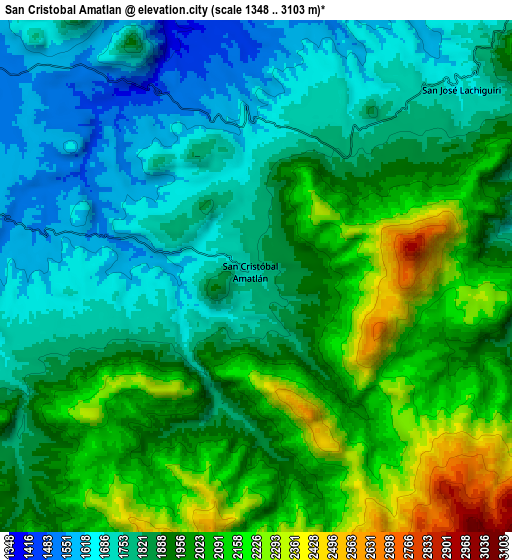 Zoom OUT 2x San Cristóbal Amatlán, Mexico elevation map