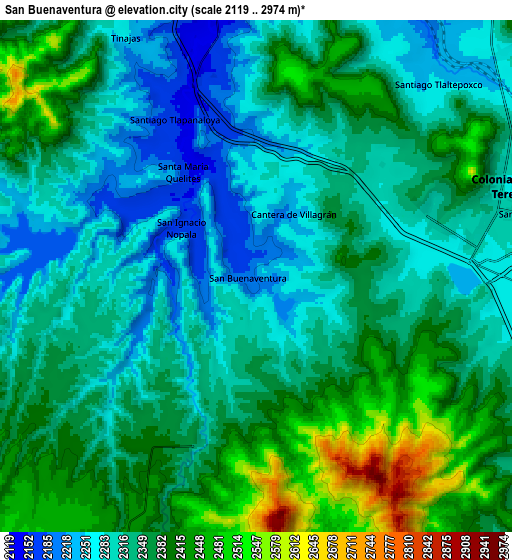 Zoom OUT 2x San Buenaventura, Mexico elevation map