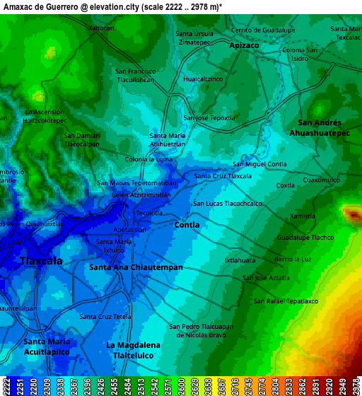 Zoom OUT 2x Amaxac de Guerrero, Mexico elevation map