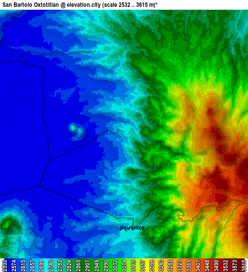 Zoom OUT 2x San Bartolo Oxtotitlán, Mexico elevation map