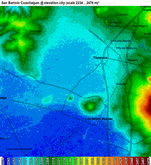 Zoom OUT 2x San Bartolo Cuautlalpan, Mexico elevation map