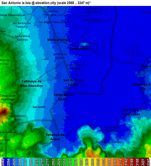 Zoom OUT 2x San Antonio la Isla, Mexico elevation map