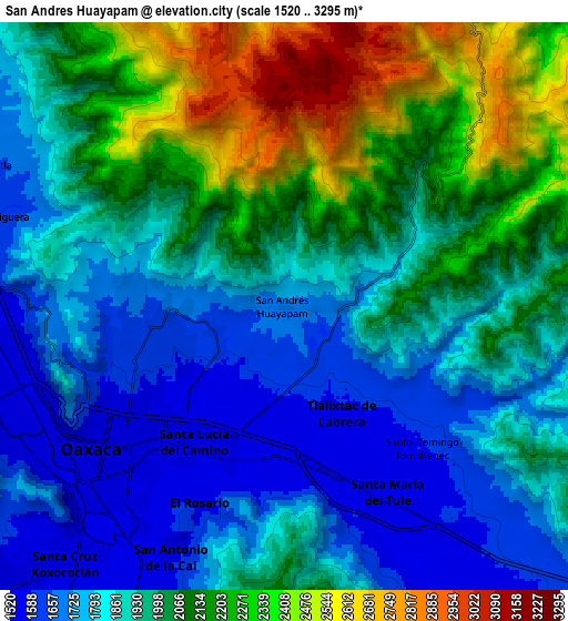 Zoom OUT 2x San Andrés Huayápam, Mexico elevation map