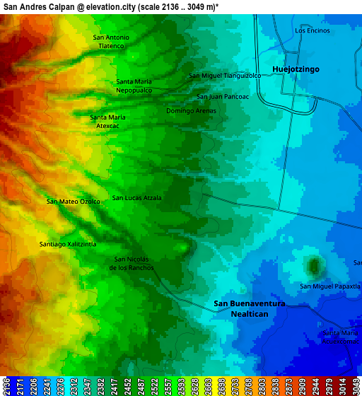 Zoom OUT 2x San Andrés Calpan, Mexico elevation map