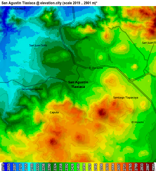 Zoom OUT 2x San Agustín Tlaxiaca, Mexico elevation map