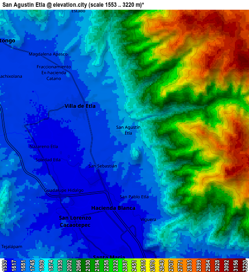 Zoom OUT 2x San Agustín Etla, Mexico elevation map