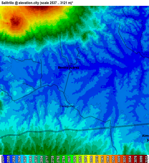 Zoom OUT 2x Salitrillo, Mexico elevation map