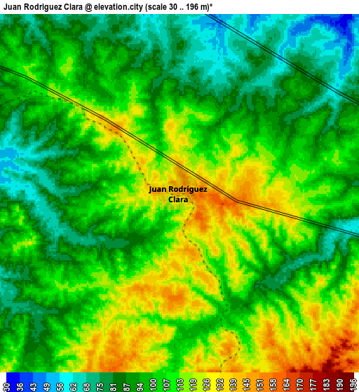 Zoom OUT 2x Juan Rodríguez Clara, Mexico elevation map