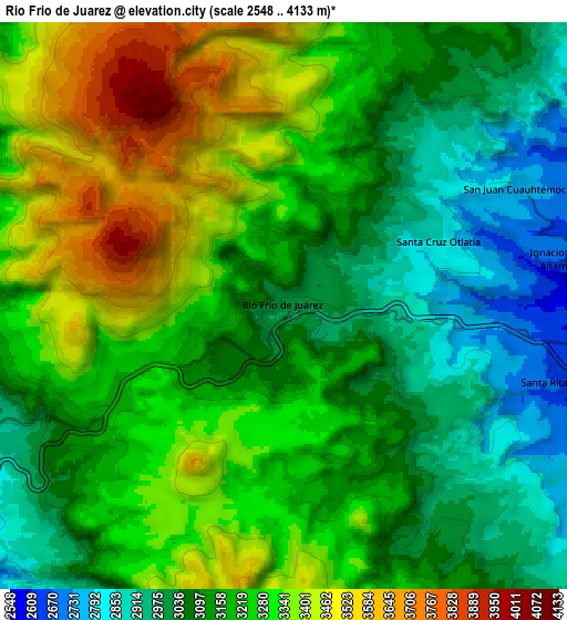 Zoom OUT 2x Río Frío de Juárez, Mexico elevation map