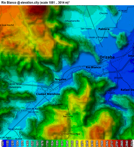 Zoom OUT 2x Río Blanco, Mexico elevation map