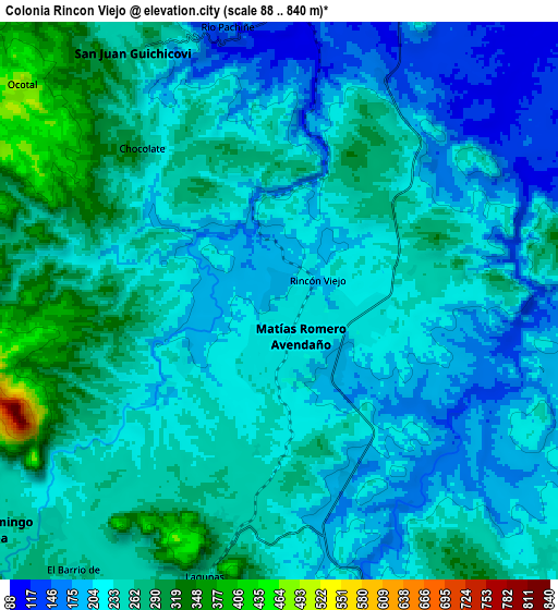 Zoom OUT 2x Colonia Rincón Viejo, Mexico elevation map