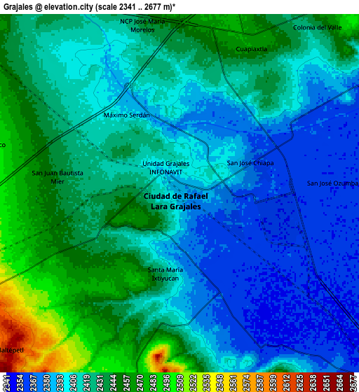 Zoom OUT 2x Grajales, Mexico elevation map