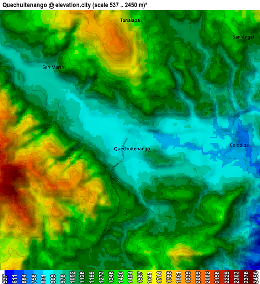 Zoom OUT 2x Quechultenango, Mexico elevation map