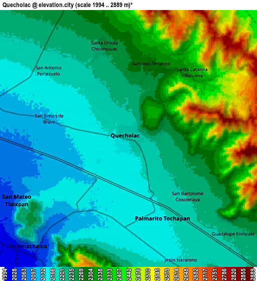 Zoom OUT 2x Quecholac, Mexico elevation map