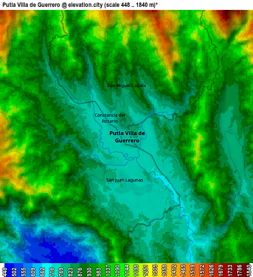 Zoom OUT 2x Putla Villa de Guerrero, Mexico elevation map