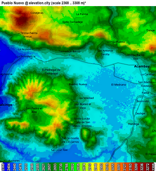 Zoom OUT 2x Pueblo Nuevo, Mexico elevation map