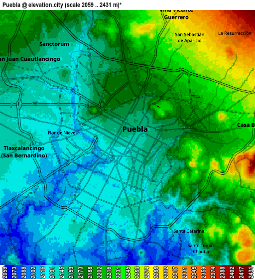 Zoom OUT 2x Puebla, Mexico elevation map