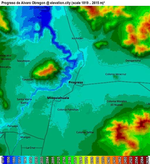 Zoom OUT 2x Progreso de Alvaro Obregon, Mexico elevation map