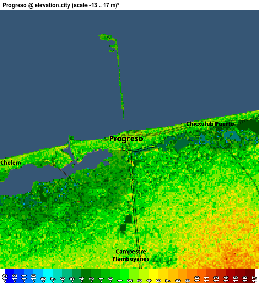 Zoom OUT 2x Progreso, Mexico elevation map