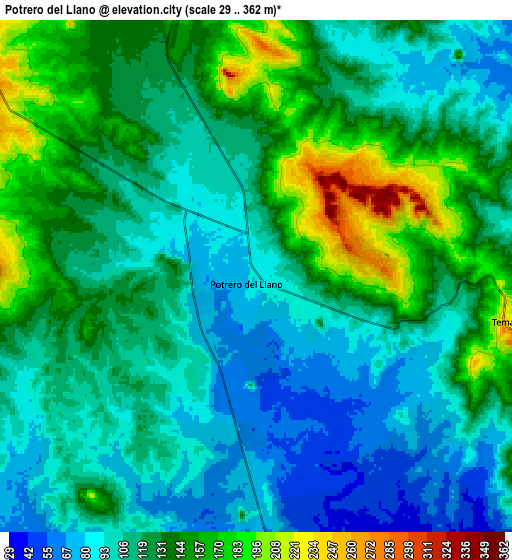 Zoom OUT 2x Potrero del Llano, Mexico elevation map