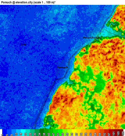 Zoom OUT 2x Pomuch, Mexico elevation map