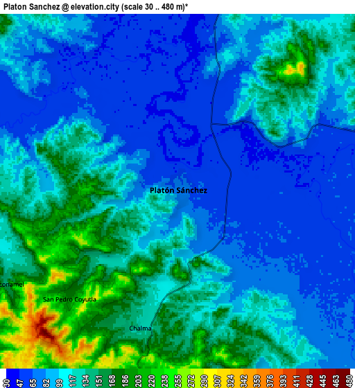 Zoom OUT 2x Platón Sánchez, Mexico elevation map