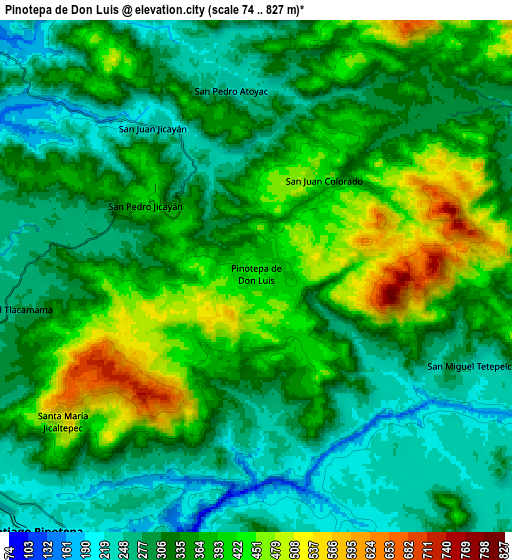 Zoom OUT 2x Pinotepa de Don Luis, Mexico elevation map