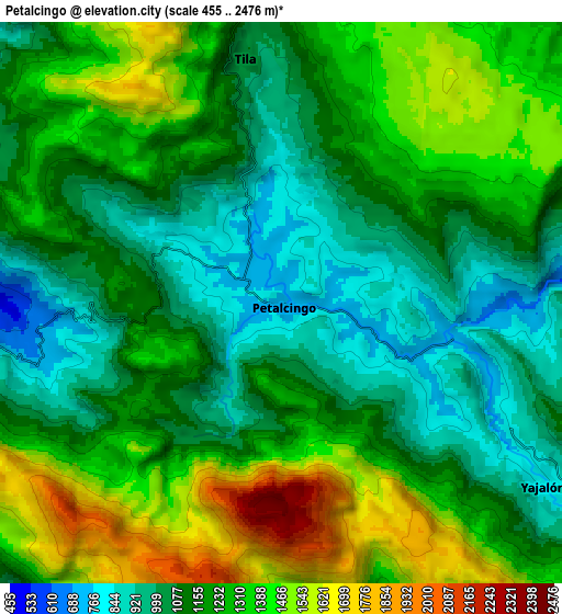 Zoom OUT 2x Petalcingo, Mexico elevation map