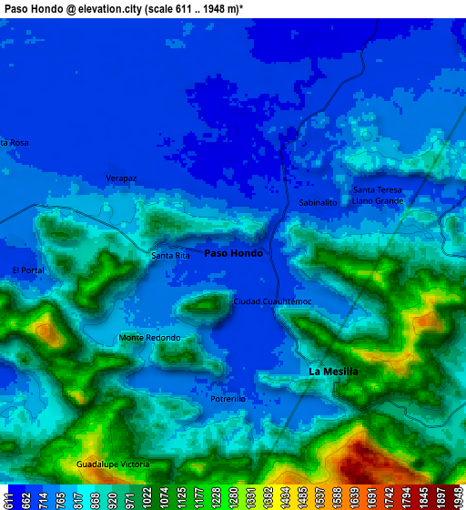 Zoom OUT 2x Paso Hondo, Mexico elevation map