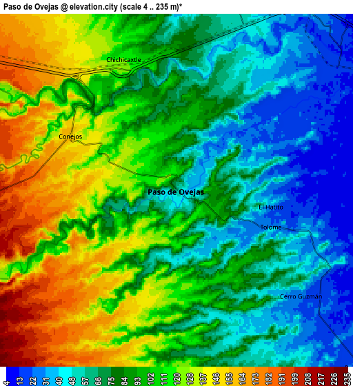 Zoom OUT 2x Paso de Ovejas, Mexico elevation map