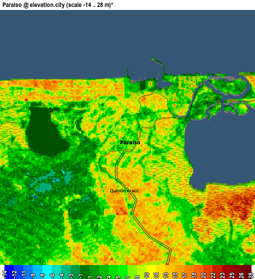 Zoom OUT 2x Paraiso, Mexico elevation map