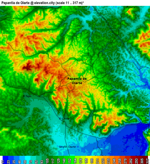 Zoom OUT 2x Papantla de Olarte, Mexico elevation map