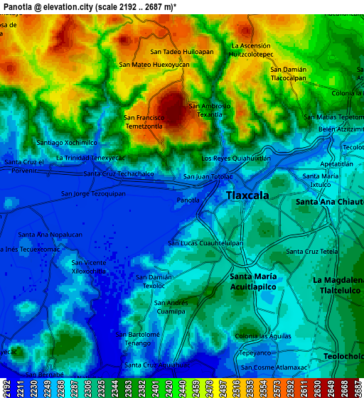 Zoom OUT 2x Panotla, Mexico elevation map