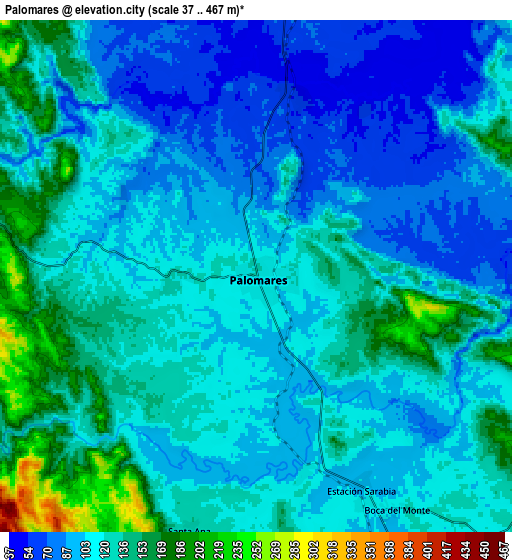 Zoom OUT 2x Palomares, Mexico elevation map