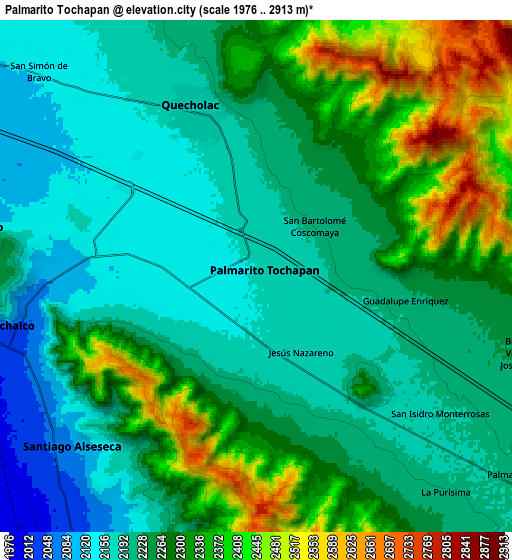 Zoom OUT 2x Palmarito Tochapan, Mexico elevation map